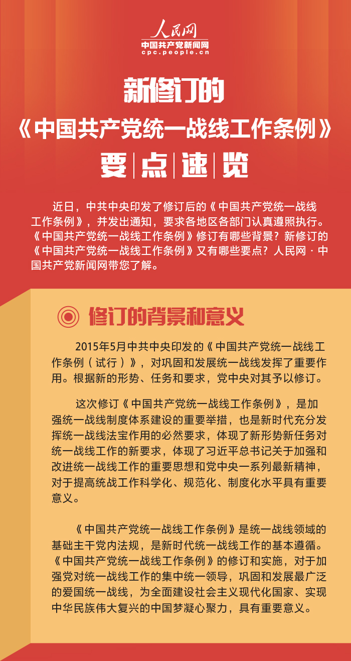 新修订的《中国共产党统一战线工作条例》要点速览